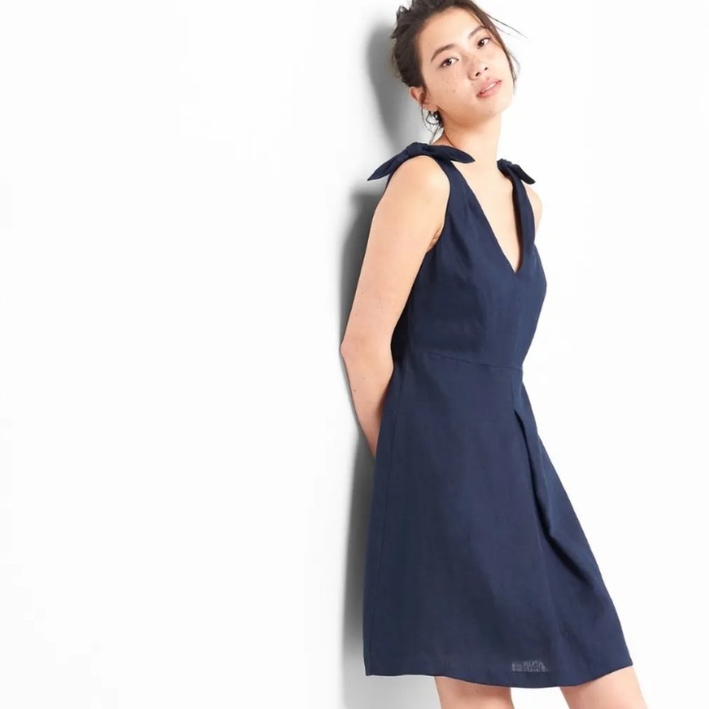 Gap 100% Linen Sleeveless Tie-Shoulder Dress , Size 4 Dark Night